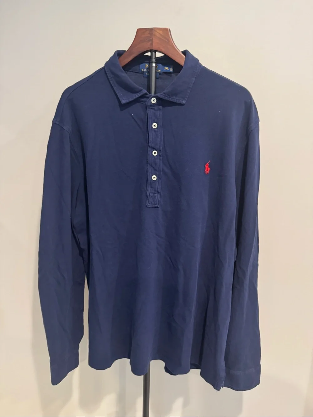 Ralph Lauren Men's XXL Polo Featherweight Mesh Long Sleeve Shirt Navy Blue
